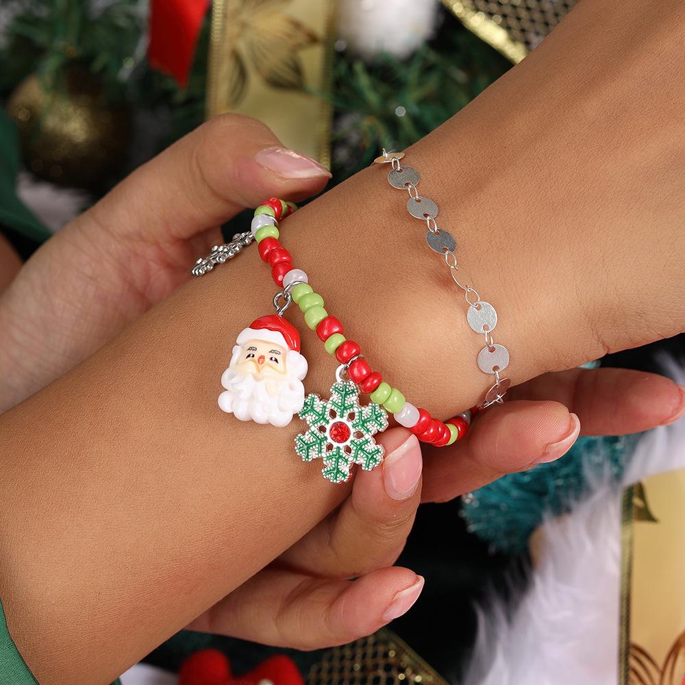 European & American Holiday Snowflake Santa Claus Beaded Bracelet