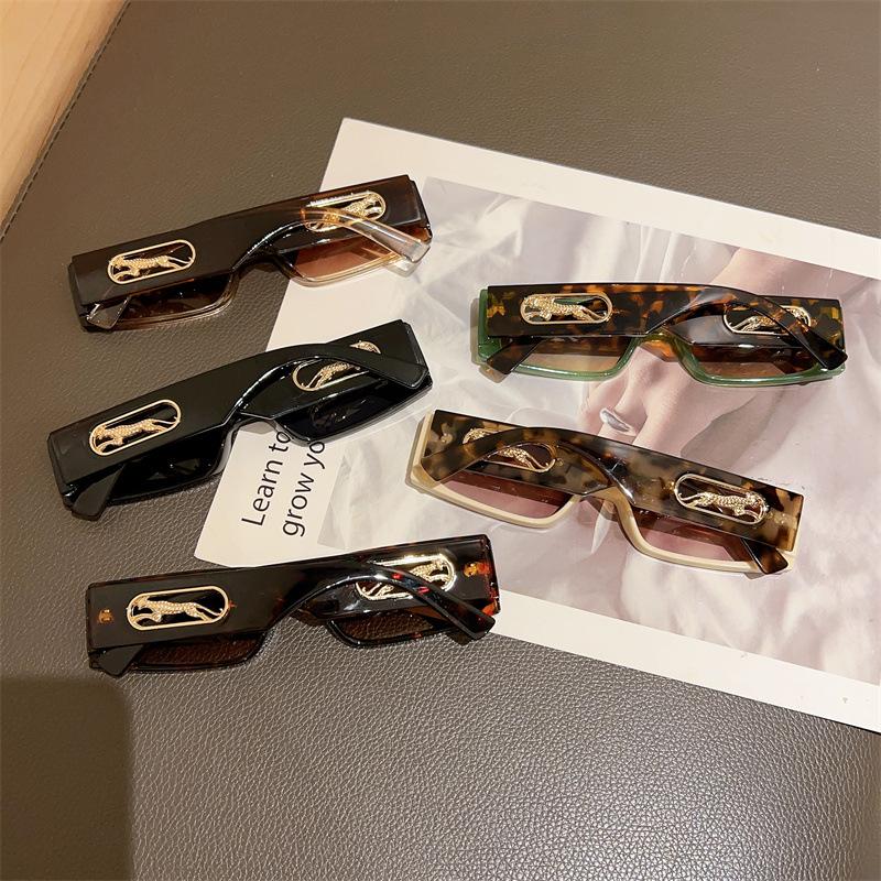 non-polarized Vintage Rectangle Tiny Square Panther Sunglasses for Men Women Hollowed Legs Rectangle Punk Sun Glasses Candy Color Eyewear