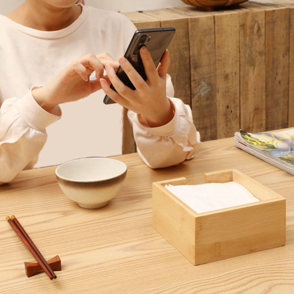 Decorative Table Paper Holder Square Napkin Holder Multi-function Bamboo Tissue Box  Restaurant