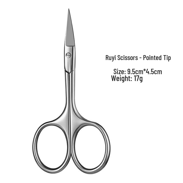 Ruyi Beauty Stainless Steel Small Scissors: Pointed & Round Tips for Eyebrows and Nose Hair Grooming.