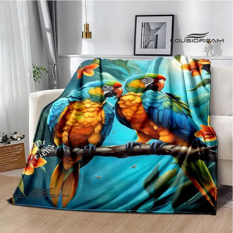 3D Parrot Cute Printed Blankets Picnic Blanket Warm Flannel Blankets Soft and Comfortable Blanket Bed Linings Birthday Gift