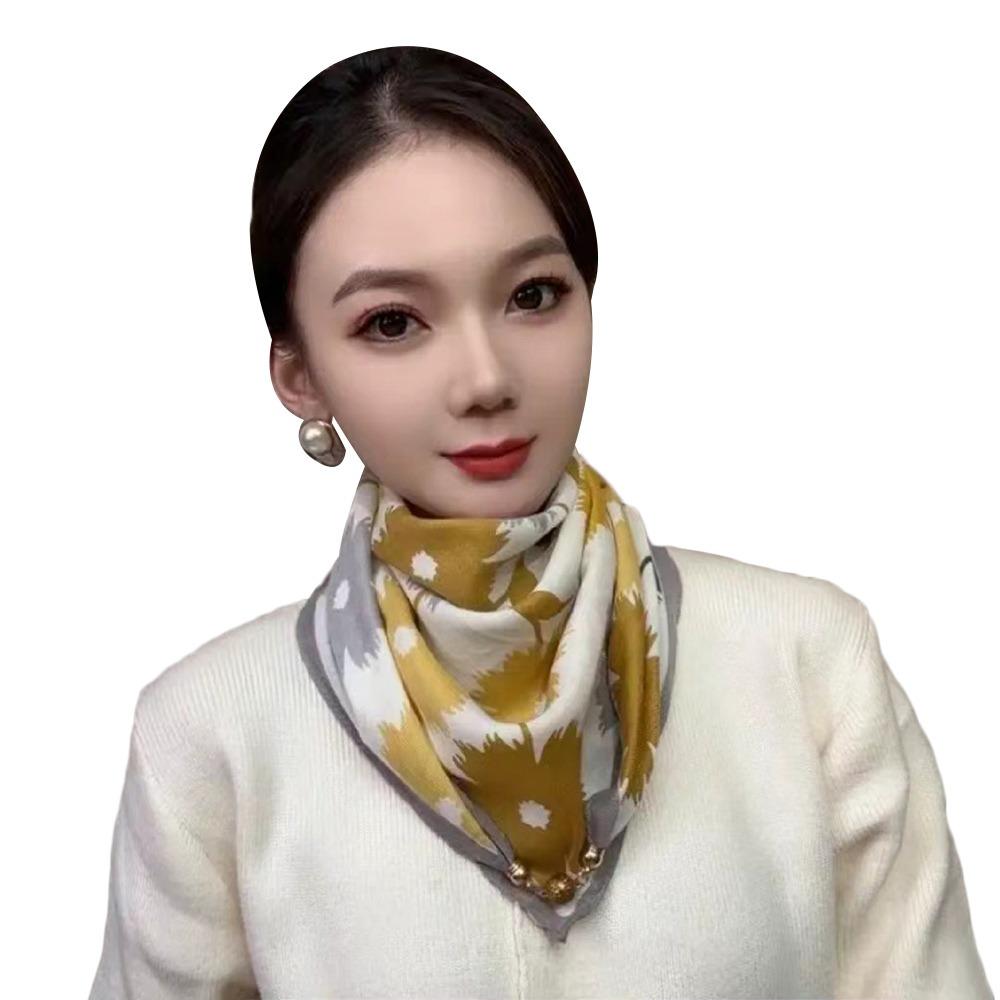 Soft Winter Silk Scarf Warm Small Square Scarf Fashion Magnetic Buckle Scarf  Women