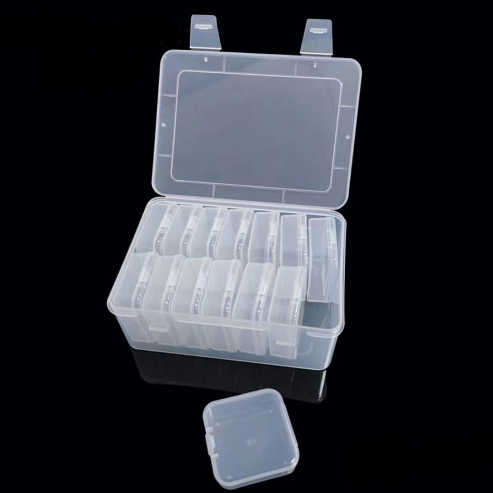 14Pcs Small Plastic Storage Box with Hinged Lids - Clear Bead Organizer