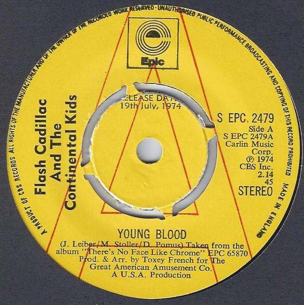 

7-дюймовая пластинка FLASH CADILLAC THE CONTINENTAL KI Young Blood SEPC2479PROMO Epic 1974 UK Rock Б/у