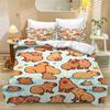 Cute Capybara Duvet Cover Single, Kawaii Animal Funny Wildlife Rodent Green Brown Bedroom Decor Quilt Cover Set for Children