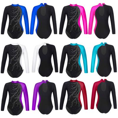 Barn Flickor Shiny Mock Neck Långärmad Gymnastik Leotard Atletisk Yoga Balett Dans Jumpsuit Outfit