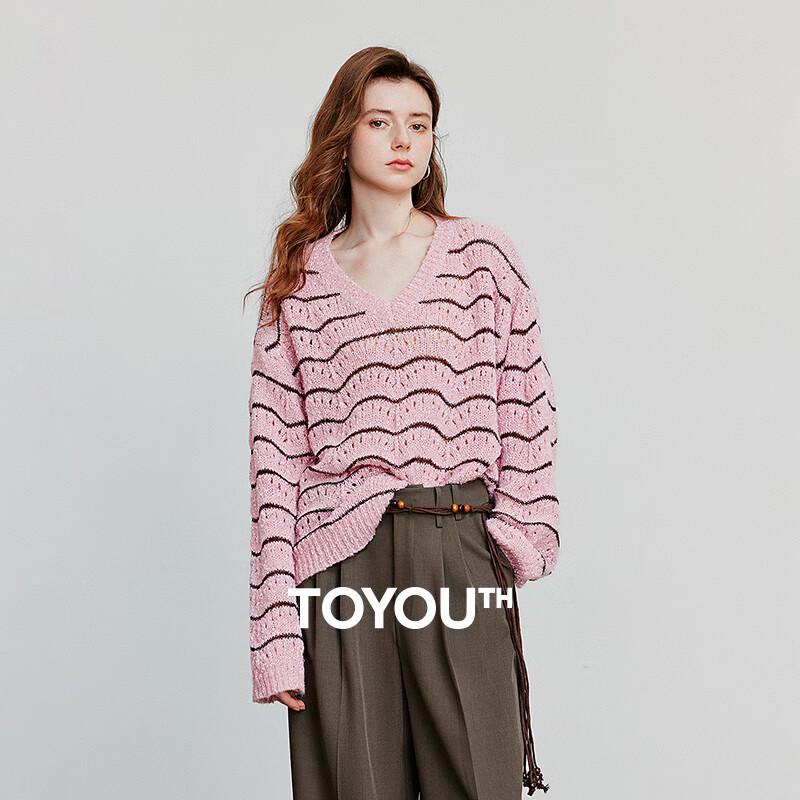 Chuyu Women's Wave Stripe Openwork Knit Cardigan