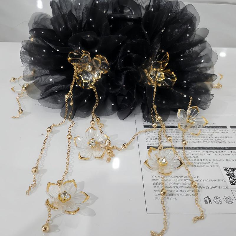 Elegant Lotus Flower Hair Clip Sequins Tassels Hair Claw For Women Girls Sweet Fashion Shark Clip Hair Accessories Gifts