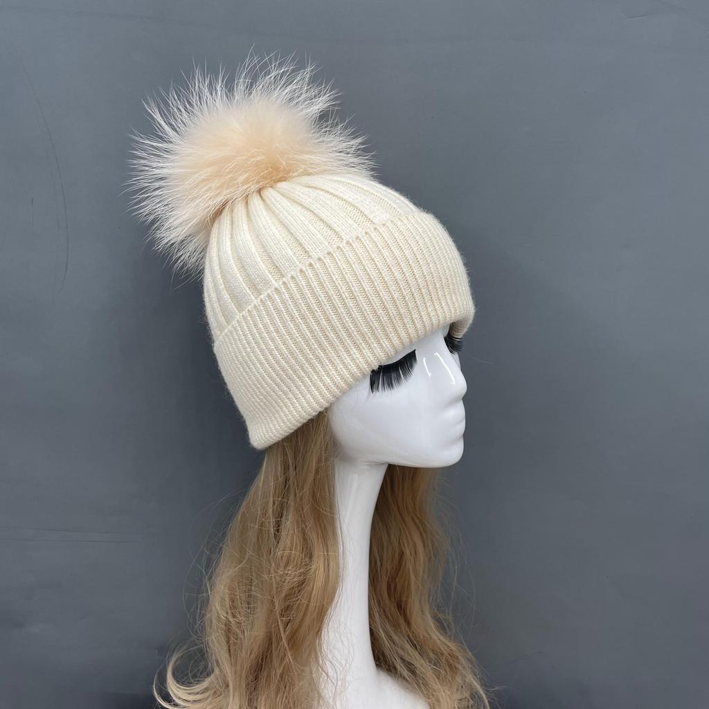 Custom Strip Knit Luxury Designer Winter Pompom Beanies Unisex Warmly Angora Wool Hat With Big Pom Poms