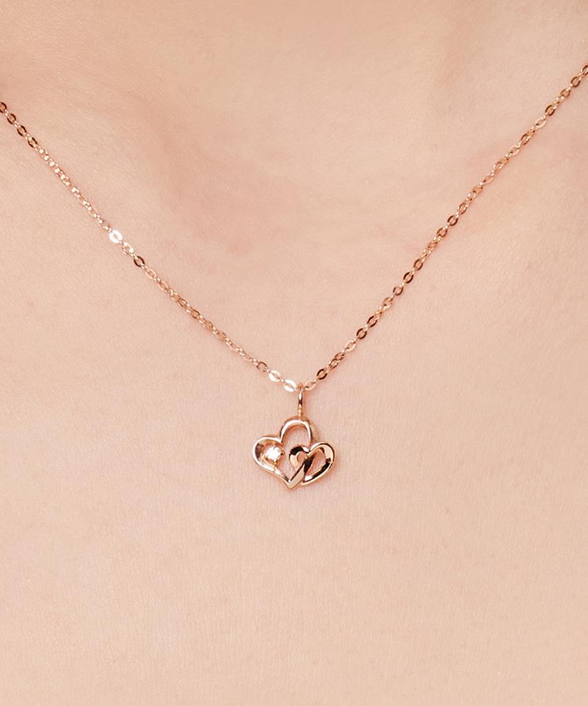Loveenb [14K Gold] Double Heart Necklace