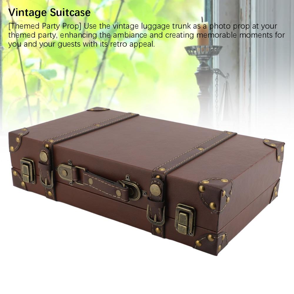 Baule da Viaggio Decorativo in Legno Scatola Portaoggetti in Pelle e Legno Organizer Multiuso Per Fotografia