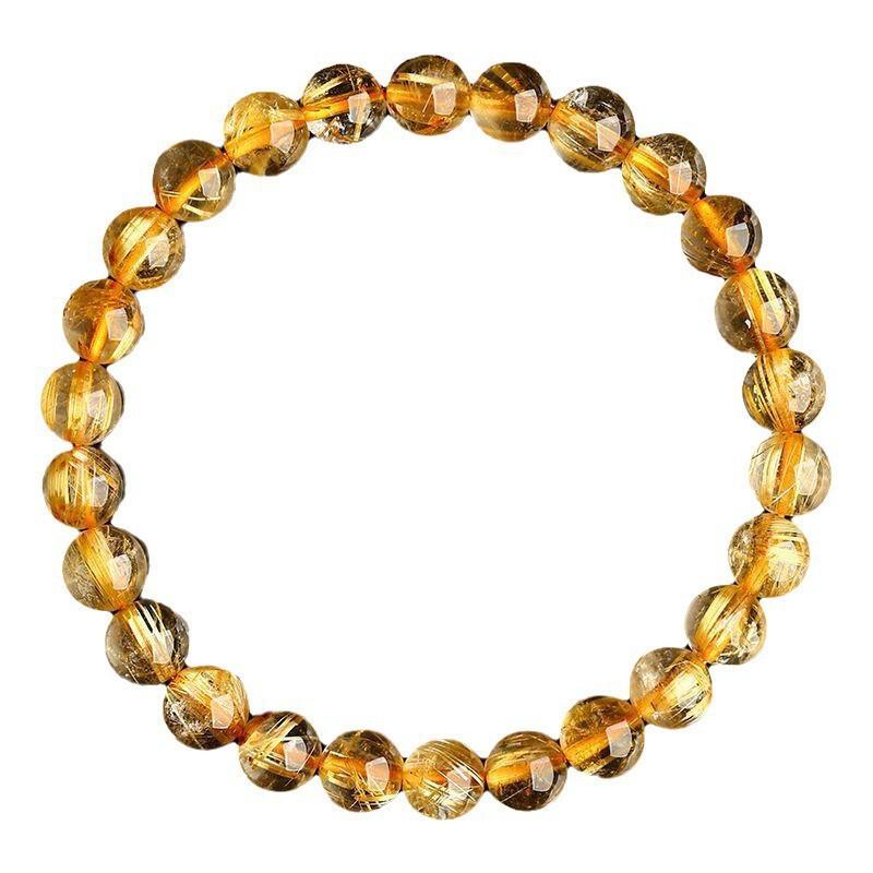 Natural Golden Rutilated Quartz Bracelet Men Women Brazilian Yellow Hair Crystal Beaded Jewelry Luck Prosperity