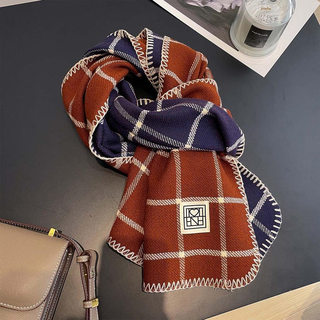 Korean Plaid Scarf Women Winter Classic Warm Imitation Cashmere Scarves Thick Bandana Fashion Luxury Shawl Wrap Bib Neckerchief