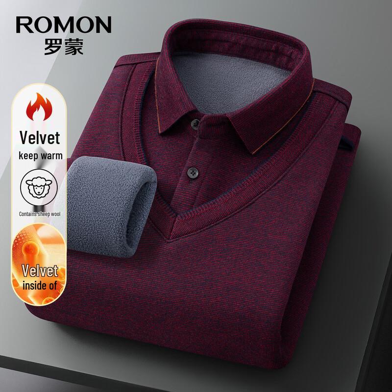 ROMON Men's Faux Two-Piece Fleece-Lined Wool-Blend Knit Sweater