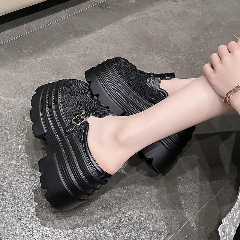 Fashion New 2025 Mesh Slippers Slip On 10CM Platform Wedge Sandals Women Summer Breathable High Heels Chunky Sneakers Woman