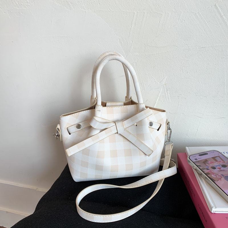 Plaid bag new fashionable versatile portable bucket bag women's high-end niche shoulder messenger bag