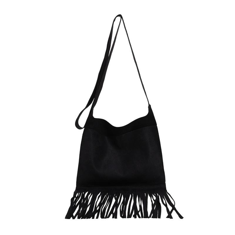 

Retro fashion fringed bag large capacity new lazy style shoulder tote bag чёрный