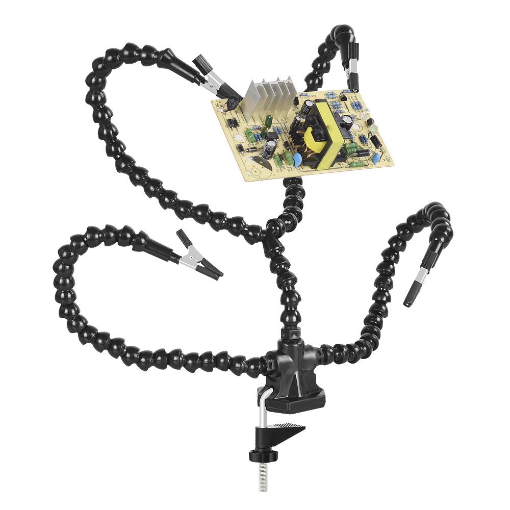 Four-Jaw Soldering Station with Flexible Arm and PCB Holder for Multifunctional Welding and Model Repair.