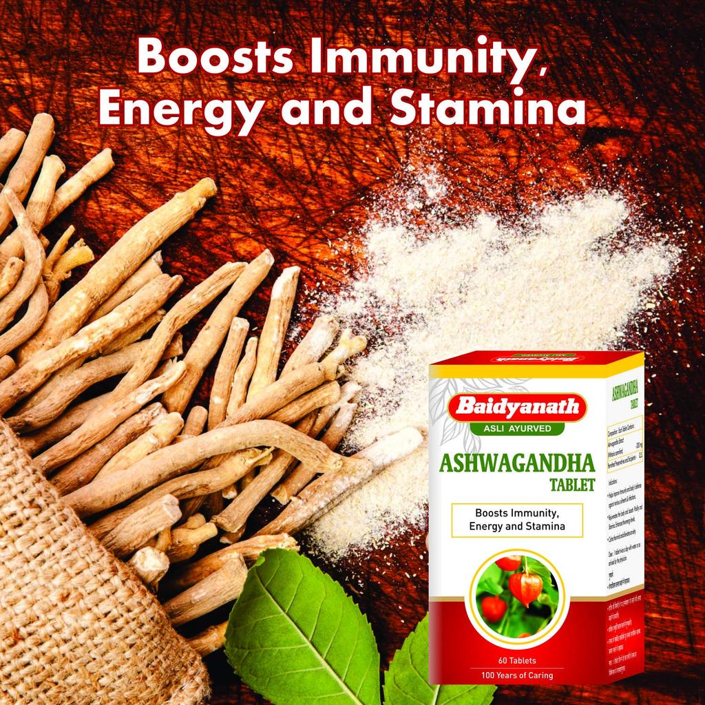 Baidyanath Ashwagandha Tablets 60 Count Herbal Supplement for Immunity Stress Relief and Mind Rejuvenation