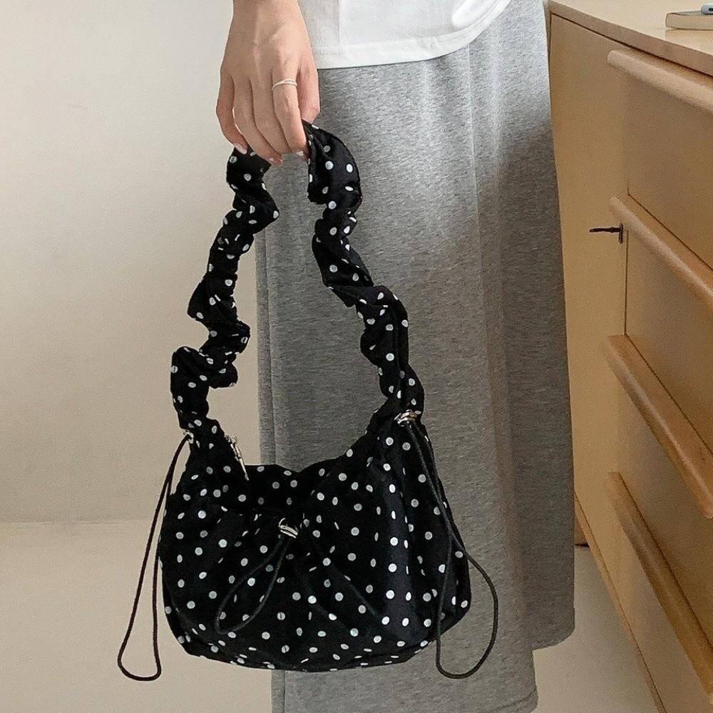 Versatile Polka Dot Underarm Bag Large Capacity Lightweight Pleated Strap Tote Bag Dumpling Bag Korean Style