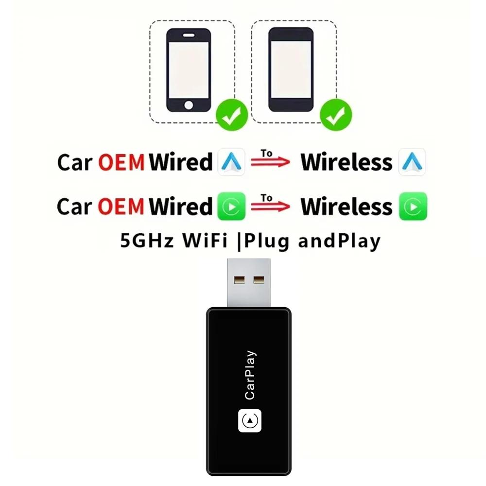

Беспроводной адаптер Carplay и Android Auto 2 в 1 USB Type C Dongle Wifi и Bluetooth Connect для Mazda Toyotal Peugeot Volvo Kia чёрный