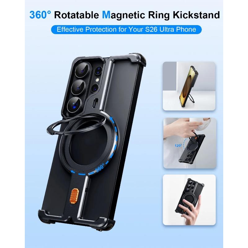 Eary pro Samsung Galaxy S26 Ultra Pouzdro Kovové S 360° Otočným Magnetickým Stojánkem Bezrámové Nárazuvzdorné Ochranné Kryt na Telefon