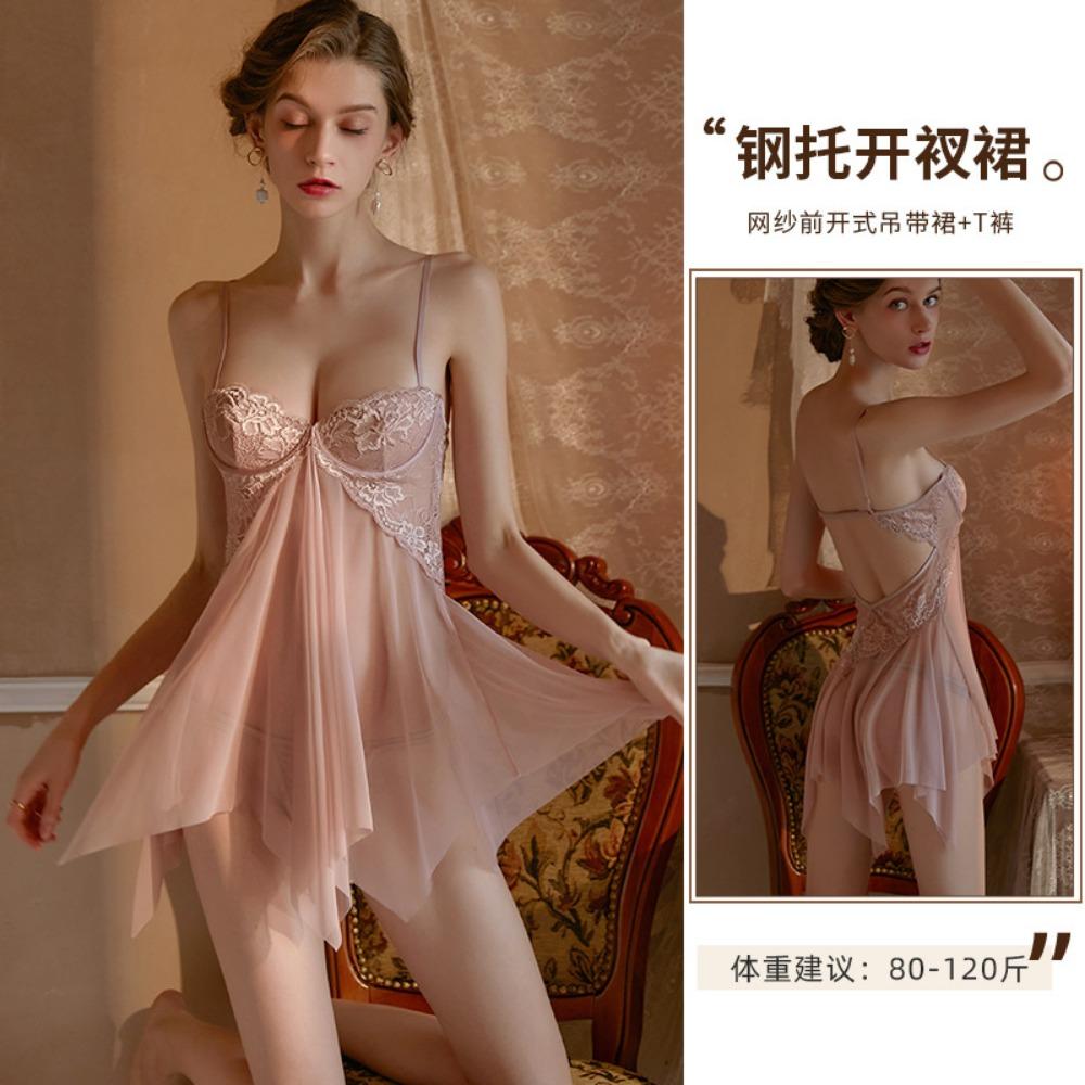 Xianyi Erotic Underwear Perspective Sexy Lace Suspender Nightdress Set Lust Temptation Large Size Steel Ring Uniform 439
