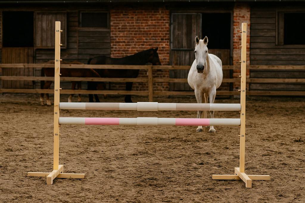 Sprunghindernis für Hobby Horse 160cm, H-120cm, Zwei Stangen - Beige und Hellrosa