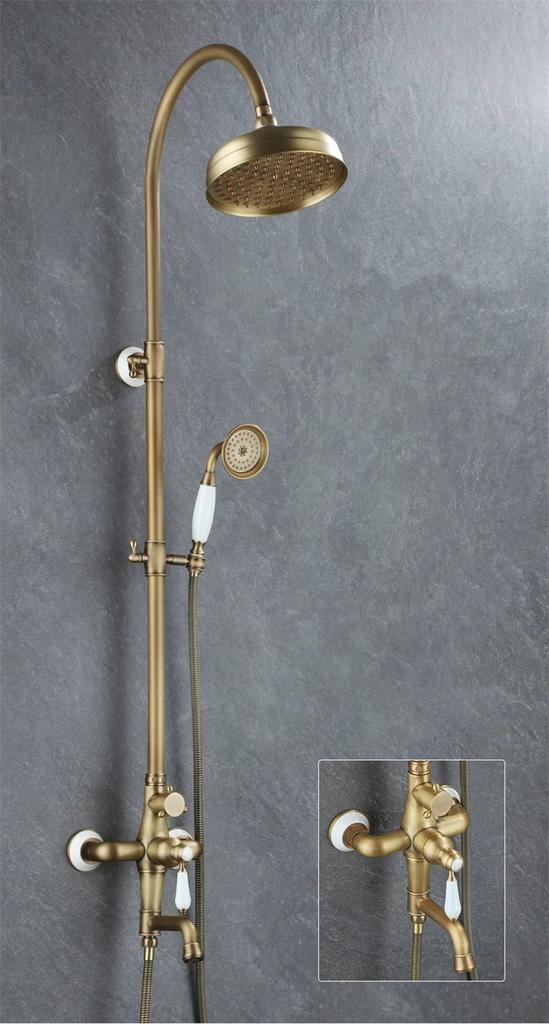 Tuqiu Antique Bathroom Shower Faucet Set Brass Material Bathroom Rainfall Shower Mixer Tap Brass Bath and Shower Faucet Set