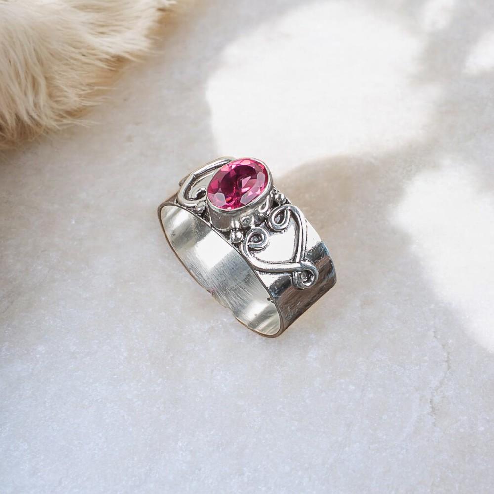 Pink Tourmaline Gemstone 925 Sterling Silver Jewelry Handcrafted Statement  Ring RR-16-2