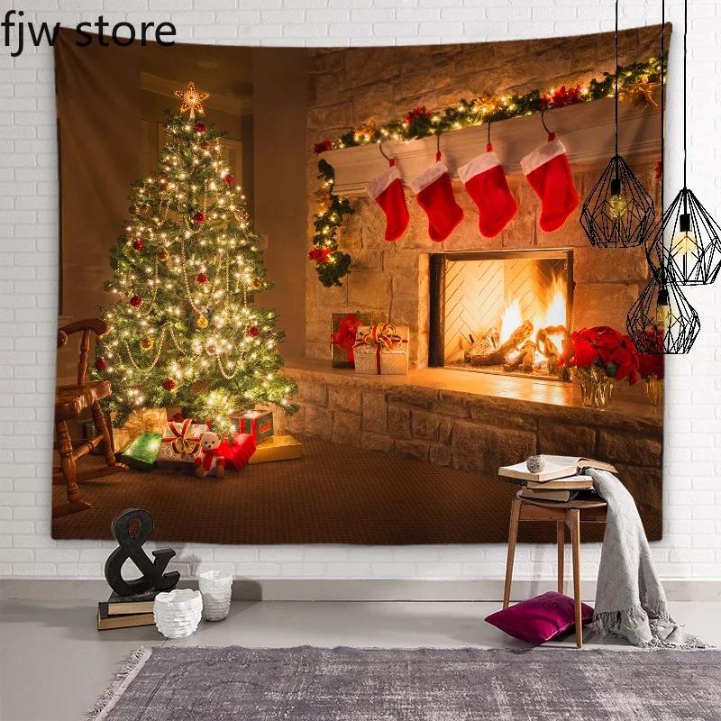 Рождественский Новый год Декор Гобелен Дерево Печь Свеча Настенная Живопись Комната — фото 5