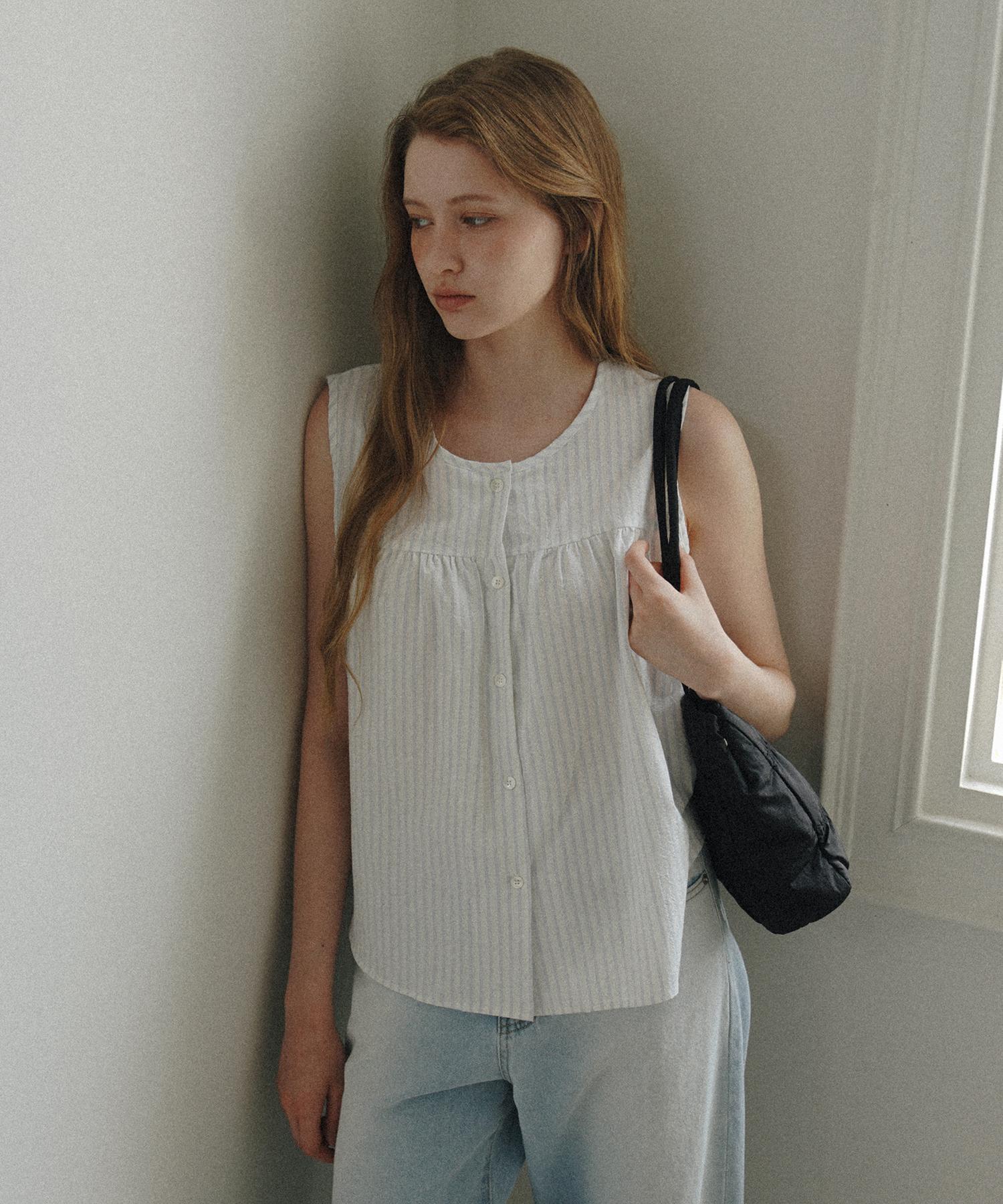 Laminez Striped Sleeveless Blouse - Sky Blue Sky Blue/Free