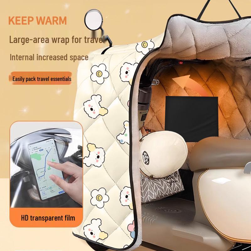 XL Windproof Electric Car Cape: Winter Fleece-Lined, Four-Season Neck & Shoulder Protection