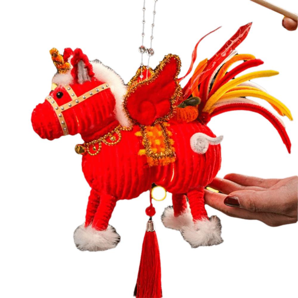 DIY Material Kit Luminous Horse Lantern Handmade with Tassel Handheld Lantern Year of The Horse Blessing Words