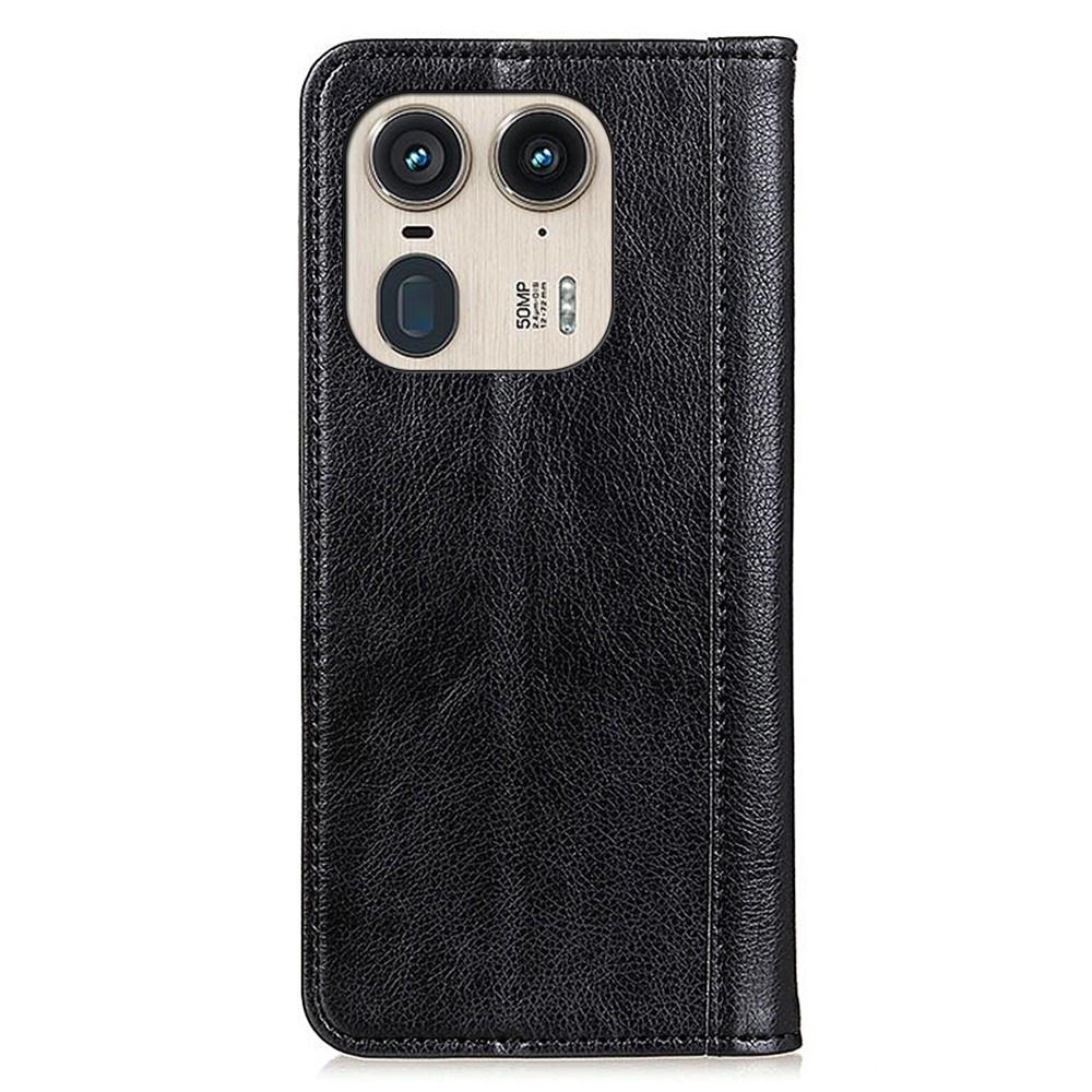 Motorola Edge 50 Ultra Split Leather Flip Case, Black