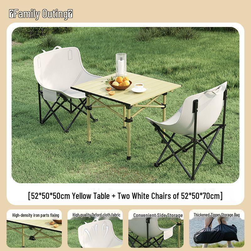 High-Back Portable Moon Chair and Folding Table Set for Camping and Picnic