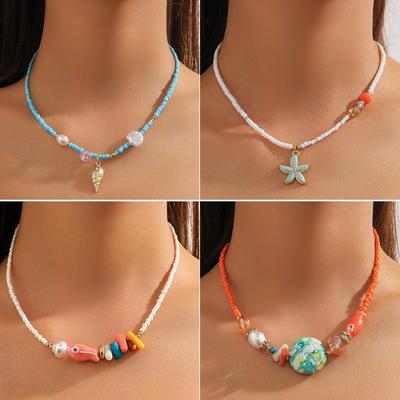 שרשרת חרוזי זרעים רב-צבעונית בסגנון אוקיינוס אירופאי ואמריקאי - שרשרת קולר חמודה ואופנתית