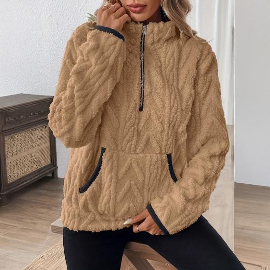 Women's Half Zip Sherpa Fleece Sweatshirts Fuzzy Oversized Pullover Top Soft Warm Fall Winter