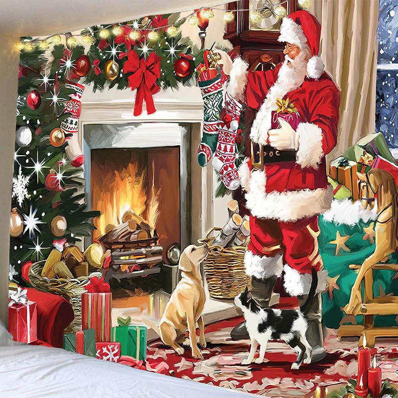 Modern Fashion Style Santa Claus Pattern Wall Hanging Home Decor Tapestry Bedroom Room Background Wall Christmas Tapestry