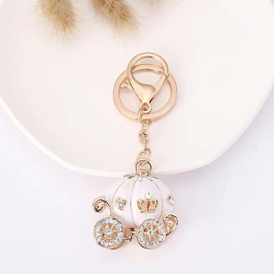 Keychain Pendant Sparkling Rhinestones Pumpkin Carriage Shape Charm Key Chain Strong Lobster Clasp Multi-Functional Key Holder