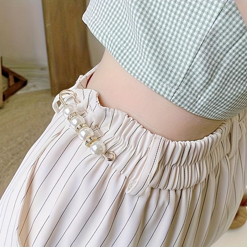 2Pcs Fashion Pearl Brooch Waist Cinching Adjustable Skirt Anti-slip Metal Pin Fixed Clothes DIY Accessories