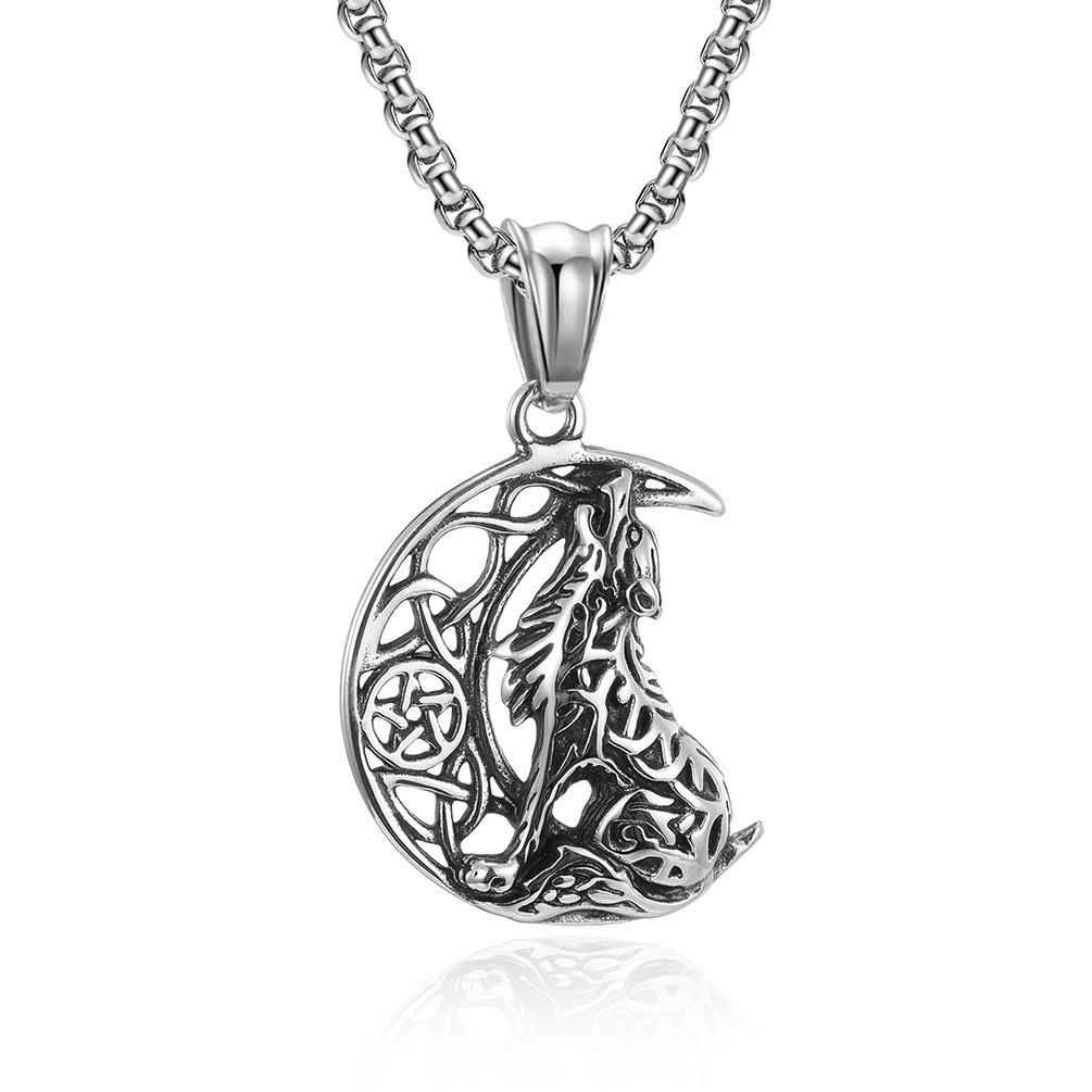 European and American Retro Fashion Trend Punk Moon Wolf Domineering Cool Necklace Pendant