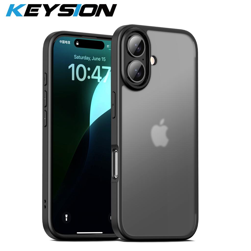 KEYSION Clear Shockproof Case for iPhone 16 Plus 15 Transparent Matte Soft Silicone+PC Phone Back Cover for iPhone 15 Plus 16