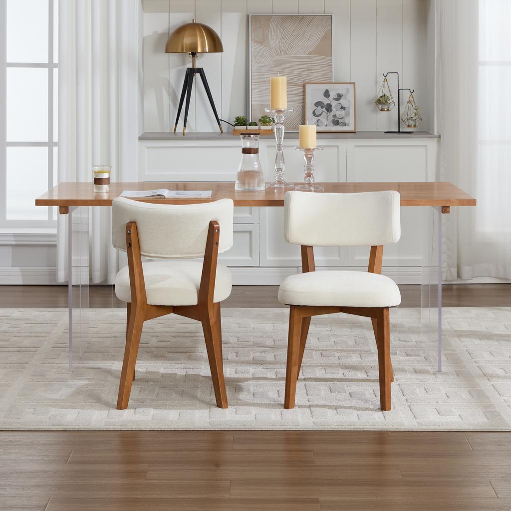 Modern Mid-Century Style Dining Chair Set of 2, Solid Wood Legs Fabric Upholstered Seat for Kitchen, Dining Room or Office (Beige Linen)