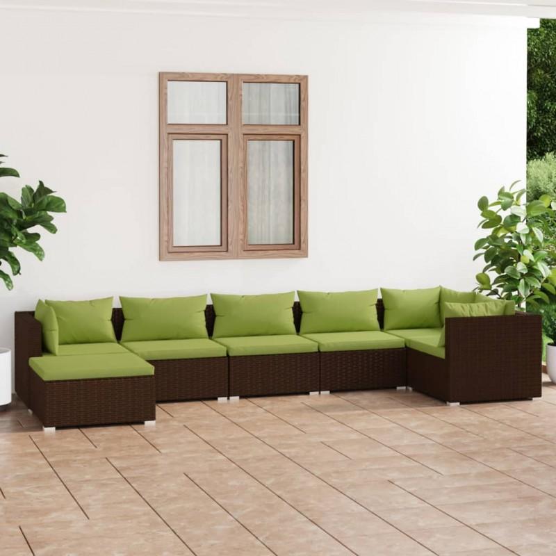 Día y Noche - Día y Noche Set muebles de jardín 7 piezas y cojines ratán sintético marrón