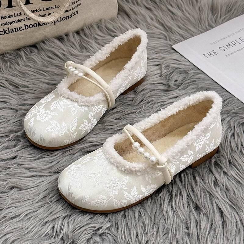 Fashion Women's Low Heel Cotton Shoes Winter New Round Head Shallow Mouth Satin Soft Sole Anti-slip Wear-resistant Low Top Shoes