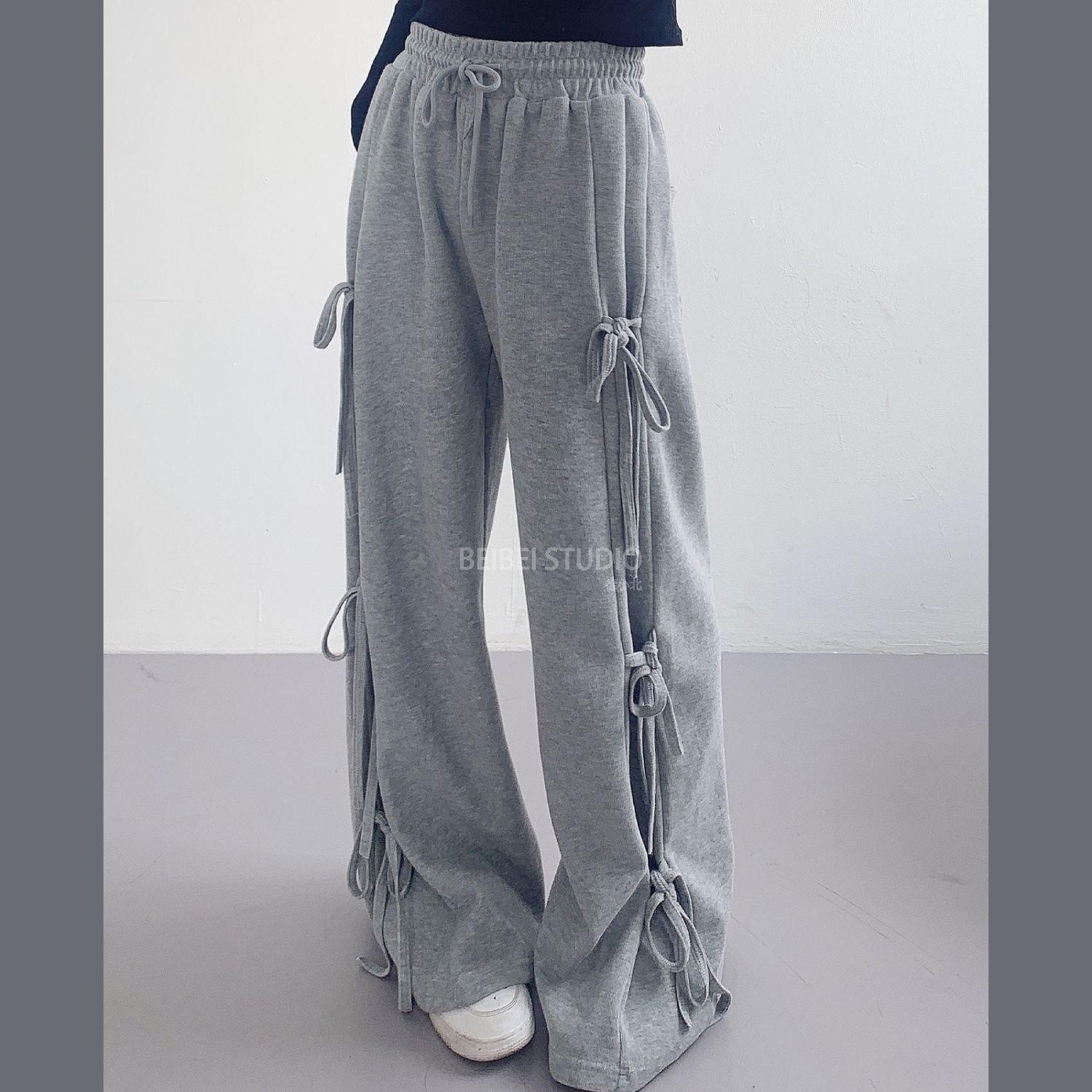 

Women s Spring/Summer 2026 Korean Style Bow Tie Lace-up Loose High Waist Wide Leg Trousers XXXS (For infants under 10kg)