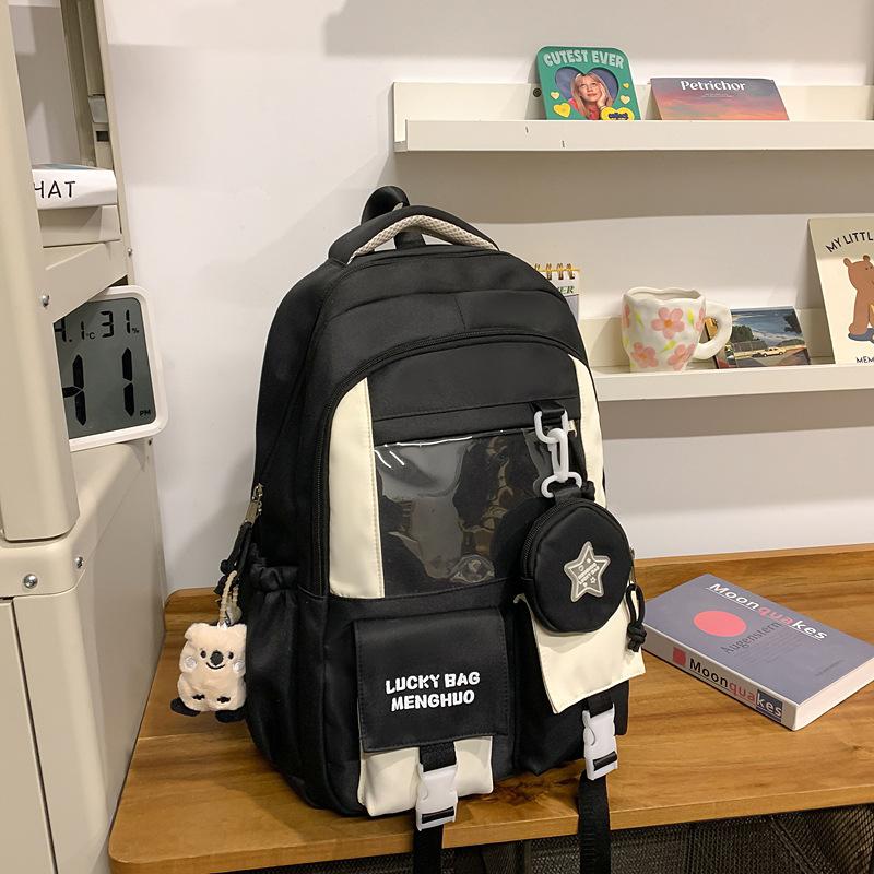 High Value Ins Pain Bag Wide Shoulder Strap Large Capacity Contrasting Color Junior High School Students Lightweight