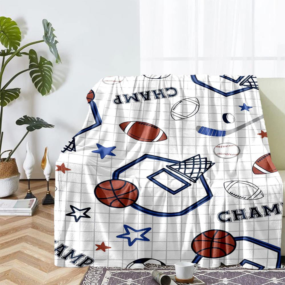 ball sports Theme Printed Blanket - Perfect for Couch, Bed, Travel & Outdoor Use | Machine Washable, Cozy & Durable.