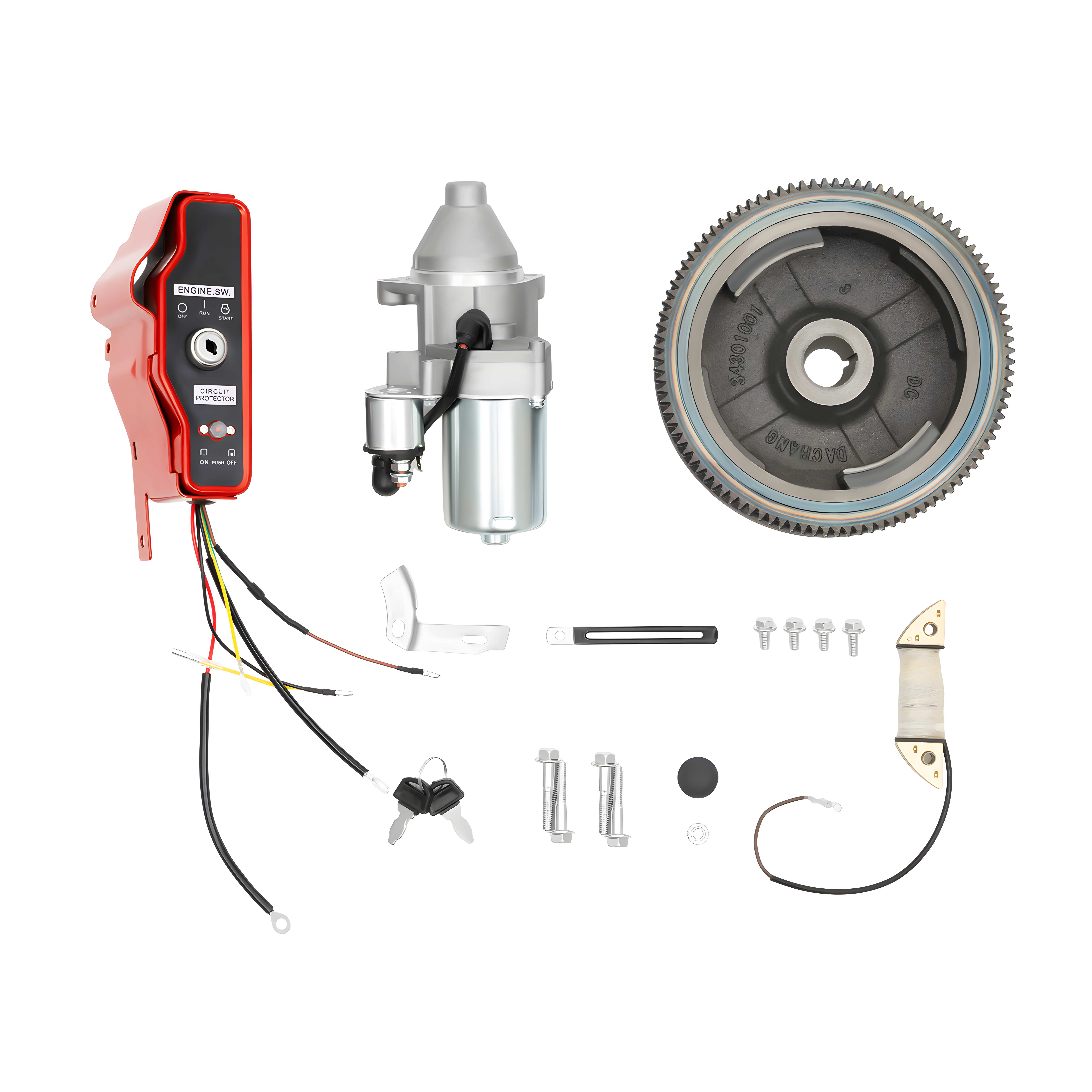 Electric Start Kit Flywheel Starter Motor with Key Switch Box , Coil Ignition for HONDA GX340 11HP GX390 13HP серебряный